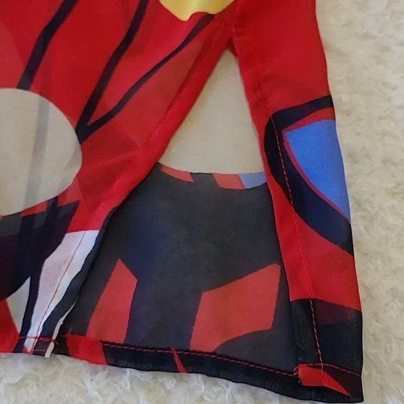 NEW Vintage Liz Baker Tunic Top Semi-sheer Chiffon Bright Red Poppies Print Lrge - Picture 5 of 9